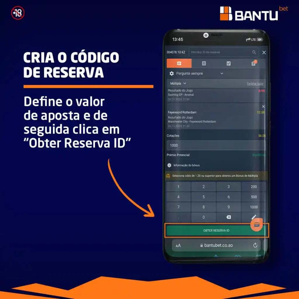 Segunda tela de como criar o id de reserva bantubet